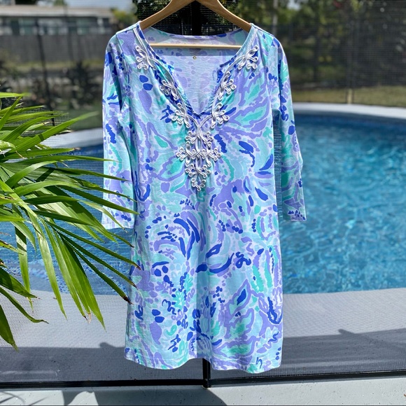Lilly Pulitzer Dresses & Skirts - Lilly Pulitzer Marina Shift Dress Lilly’s Lilac Nice Ink S M 3/4 sleeve pastel